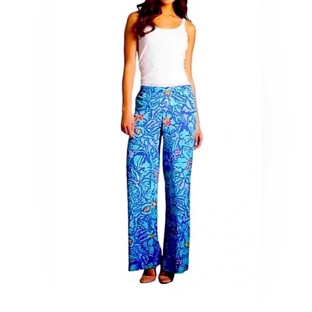 Lilly Pulitzer Iris Blue Mai Tai Lightweight Wide Leg Pants Women’s Size Small